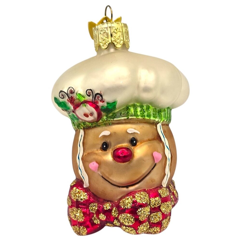 Vtg Kurt S Adler Blown Ginger Bread Man Glass Ornament Chef KSA Glitter Accents